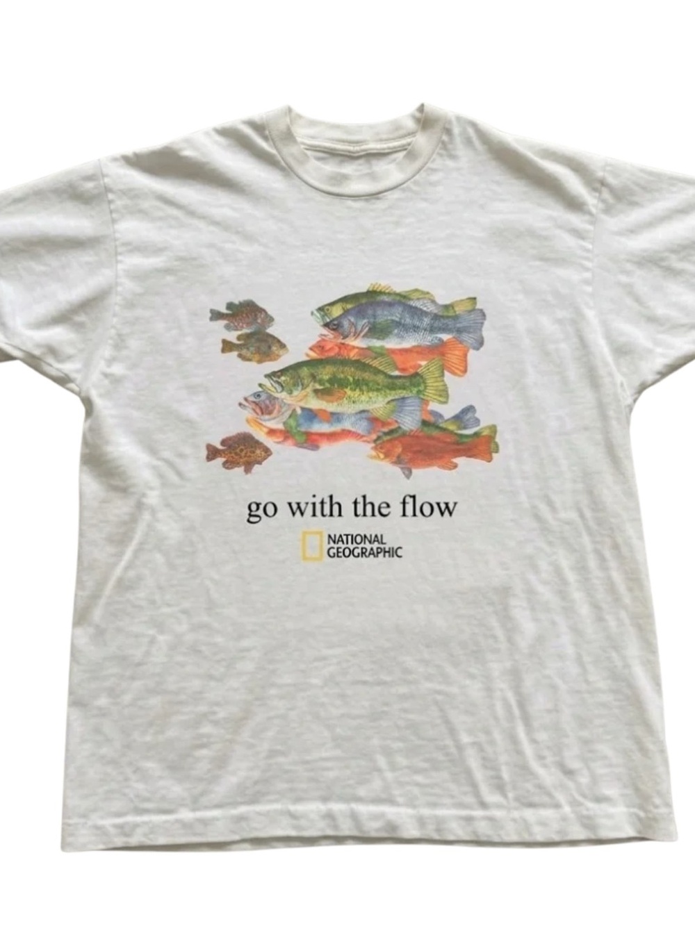 Gildan White Tee with Multicolor Fish Graphic